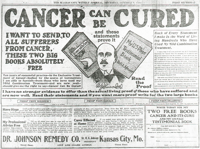 Anúncio da Johnson & Johnson pregava a cura do câncer